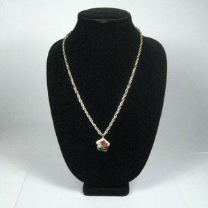 Necklace 25 Inch Strand Goldtone Chain Star Shape Pendant Red Acrylic Flower